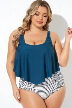 Blue Scoopneck Ruched Flounce Blouson Tankini Top 12 Blue Scoopneck Ruched Flounce Blouson Tankini Top -Maraluxe Swimwear Shop b detan129002 5