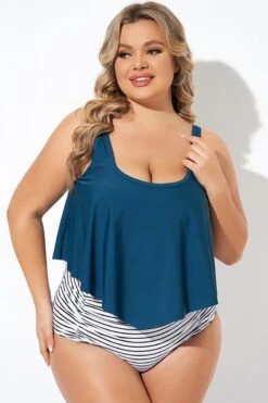 Blue Scoopneck Ruched Flounce Blouson Tankini Top 13 Blue Scoopneck Ruched Flounce Blouson Tankini Top -Maraluxe Swimwear Shop b detan129002 6