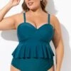 Green Ruched Hem Sweetheart Neckline Underwire Tankini Top -Maraluxe Swimwear Shop b detan131001 1