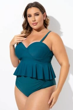 Green Ruched Hem Sweetheart Neckline Underwire Tankini Top -Maraluxe Swimwear Shop b detan131001 4