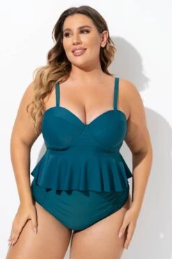 Green Ruched Hem Sweetheart Neckline Underwire Tankini Top -Maraluxe Swimwear Shop b detan131001 5
