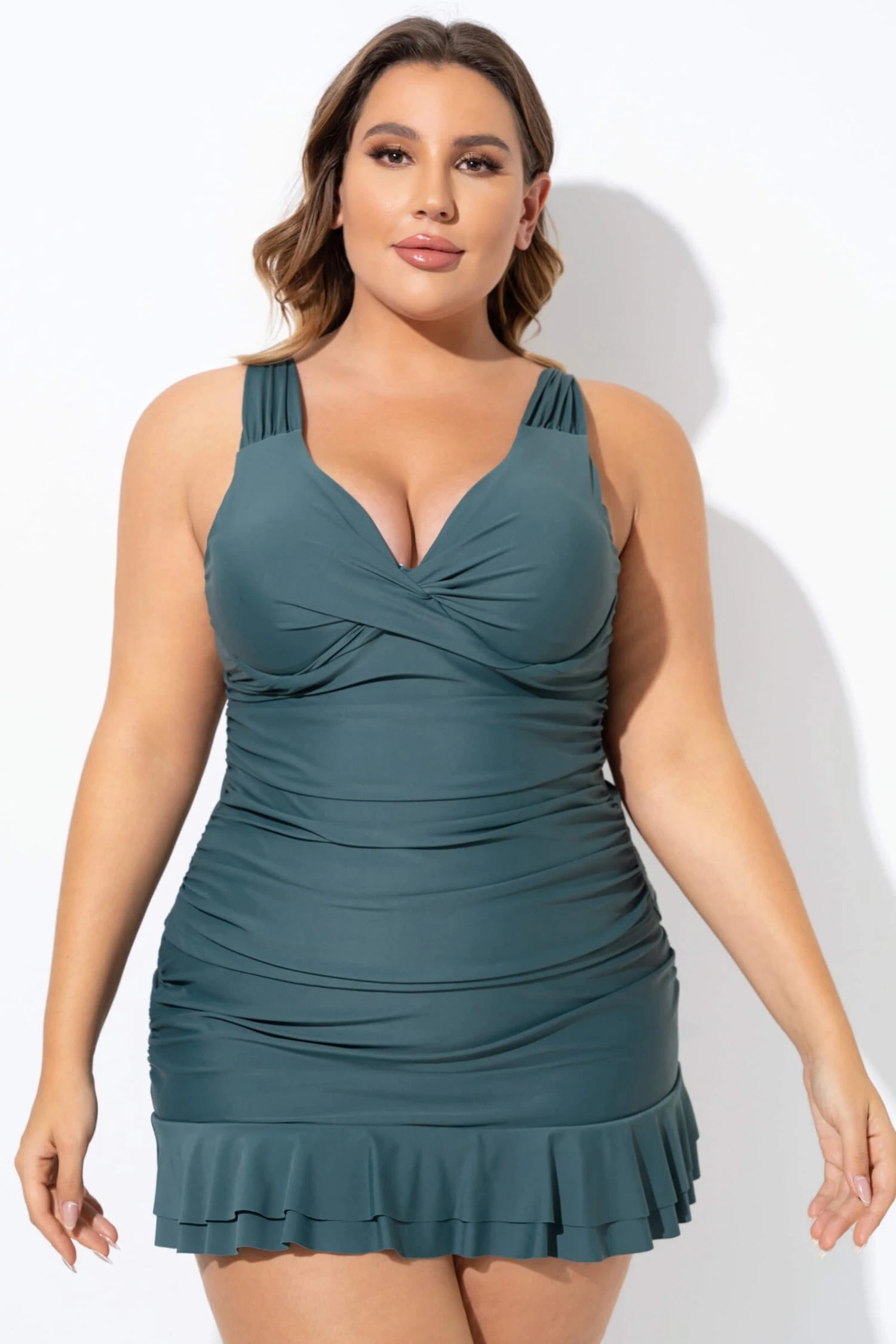 Green Twist Front Shirred Underwire Tankini Top 5 Green Twist Front Shirred Underwire Tankini Top - Image 3