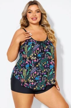 Black Spaghetti Strap Floral Print Tankini Top -Maraluxe Swimwear Shop b detan158002 6