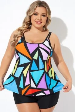 Colorful Adjustable Strap Geometric Print Tankini Top -Maraluxe Swimwear Shop b detan167001 5