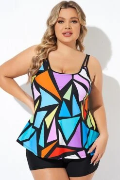 Colorful Adjustable Strap Geometric Print Tankini Top -Maraluxe Swimwear Shop b detan167001 6