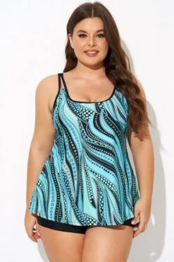 Vintage Cyan Double Straps Polka Dot Tankini Top -Maraluxe Swimwear Shop b detan167002 1