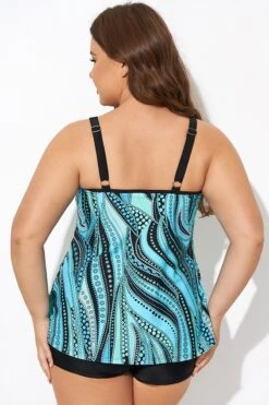 Vintage Cyan Double Straps Polka Dot Tankini Top -Maraluxe Swimwear Shop b detan167002 2