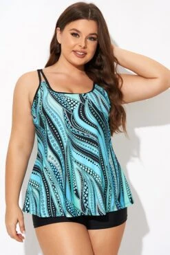 Vintage Cyan Double Straps Polka Dot Tankini Top -Maraluxe Swimwear Shop b detan167002 3