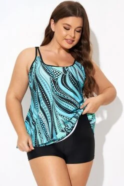 Vintage Cyan Double Straps Polka Dot Tankini Top -Maraluxe Swimwear Shop b detan167002 4