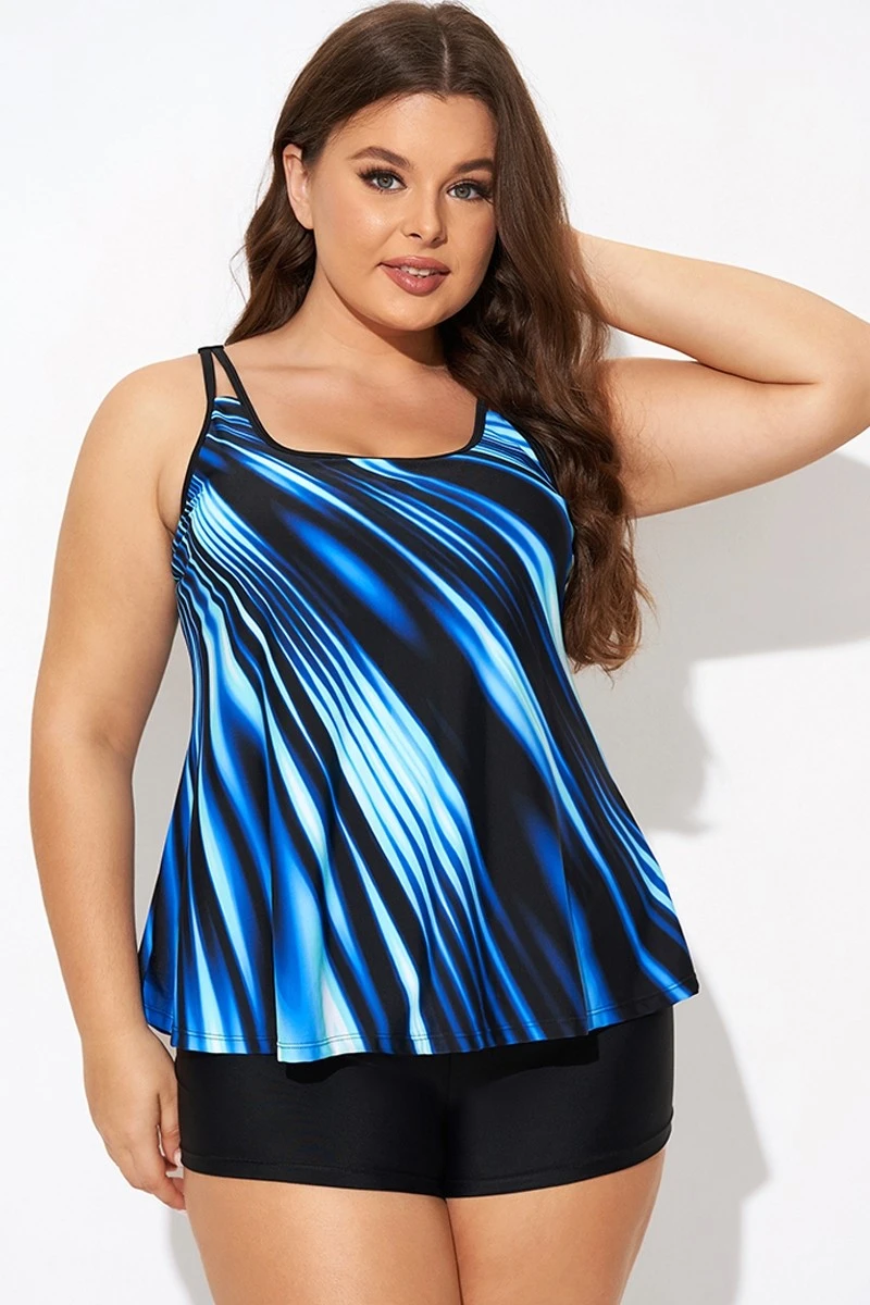 Round Neck Blue Ombre Printed Tankini Top 3 Round Neck Blue Ombre Printed Tankini Top