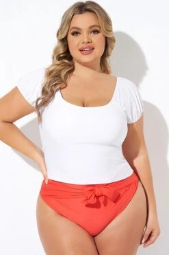 Stylish White Puff Sleeve Woman Tankini Top -Maraluxe Swimwear Shop b detan168001 4