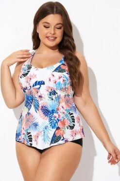 Flower Printed Racerback V Neckline Tankini Top -Maraluxe Swimwear Shop b detan169001 3