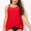 Solid Red Flowy Front Full Straight Back Tankini Top 1 Solid Red Flowy Front Full Straight Back Tankini Top -Maraluxe Swimwear Shop b detan170001 1 1