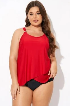 Solid Red Flowy Front Full Straight Back Tankini Top -Maraluxe Swimwear Shop b detan170001 3