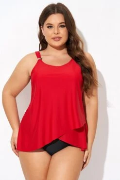 Solid Red Flowy Front Full Straight Back Tankini Top -Maraluxe Swimwear Shop b detan170001 4