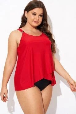 Solid Red Flowy Front Full Straight Back Tankini Top -Maraluxe Swimwear Shop b detan170001 6