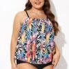 Detachable Neck Strap Blouson Bandeau Tankini Top