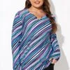 Multi Watercolor Stripe Split-Neck Long Sleeve Tankini Top -Maraluxe Swimwear Shop b detan173001 1