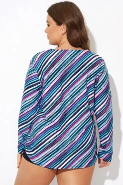 Multi Watercolor Stripe Split-Neck Long Sleeve Tankini Top 9 Multi Watercolor Stripe Split-Neck Long Sleeve Tankini Top -Maraluxe Swimwear Shop b detan173001 2