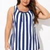 Striped Navy Blue Bowknot Women Tankini Top -Maraluxe Swimwear Shop b detan174001 1