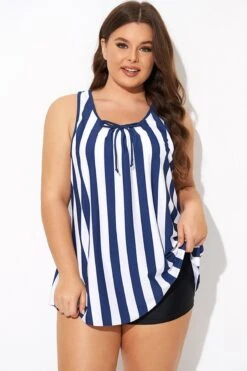 Striped Navy Blue Bowknot Women Tankini Top 11 Striped Navy Blue Bowknot Women Tankini Top -Maraluxe Swimwear Shop b detan174001 4
