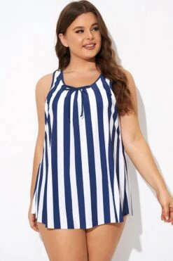 Striped Navy Blue Bowknot Women Tankini Top 12 Striped Navy Blue Bowknot Women Tankini Top -Maraluxe Swimwear Shop b detan174001 5