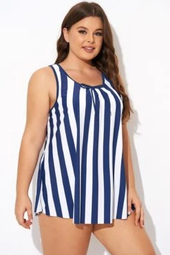 Striped Navy Blue Bowknot Women Tankini Top 13 Striped Navy Blue Bowknot Women Tankini Top -Maraluxe Swimwear Shop b detan174001 6