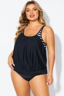 Black & White Striped Drawstring Side Tankini Top -Maraluxe Swimwear Shop b detan175002 5