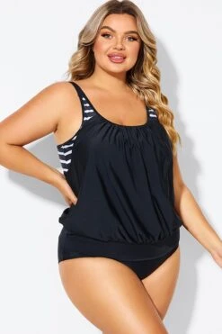 Black & White Striped Drawstring Side Tankini Top -Maraluxe Swimwear Shop b detan175002 6