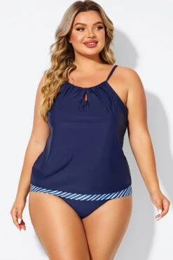 Navy High Neck Blouson Women Tankini Top -Maraluxe Swimwear Shop b detan176001 3