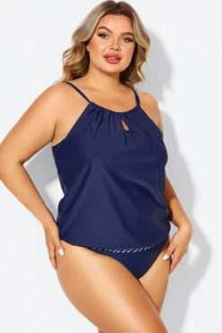 Navy High Neck Blouson Women Tankini Top -Maraluxe Swimwear Shop b detan176001 4
