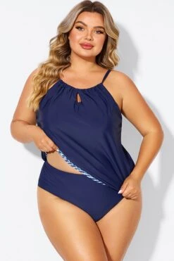 Navy High Neck Blouson Women Tankini Top -Maraluxe Swimwear Shop b detan176001 5