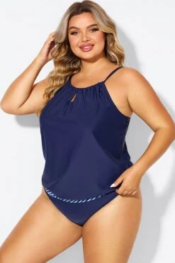 Navy High Neck Blouson Women Tankini Top -Maraluxe Swimwear Shop b detan176001 6