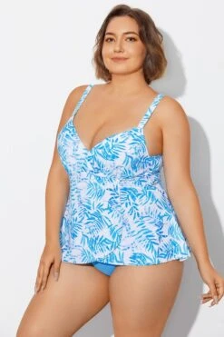 Blue Purple Palm Faux Flyaway Underwire Tankini Top -Maraluxe Swimwear Shop b detan177001 3