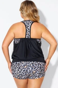 Leopard Print T-Back Blouson Tankini Top -Maraluxe Swimwear Shop b detan178001 2