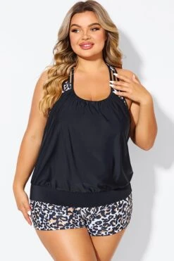 Leopard Print T-Back Blouson Tankini Top -Maraluxe Swimwear Shop b detan178001 3