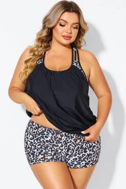 Leopard Print T-Back Blouson Tankini Top -Maraluxe Swimwear Shop b detan178001 4