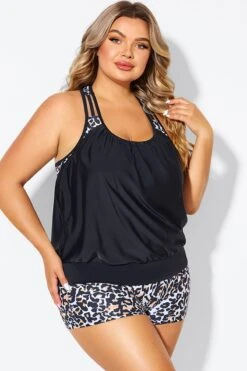 Leopard Print T-Back Blouson Tankini Top -Maraluxe Swimwear Shop b detan178001 5