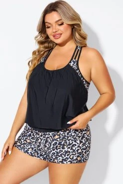 Leopard Print T-Back Blouson Tankini Top -Maraluxe Swimwear Shop b detan178001 6