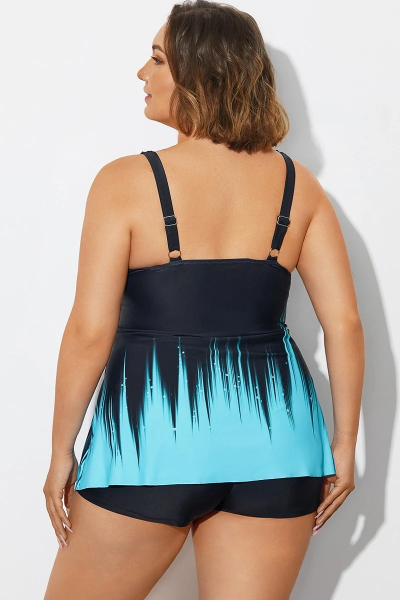 Cross Front Wide Strap Blue Ombre Tankini Top 4 Cross Front Wide Strap Blue Ombre Tankini Top - Image 2