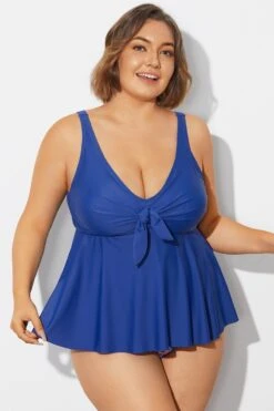 Navy Blue Tie Ruffle Sweetheart Neckline Tankini Top -Maraluxe Swimwear Shop b detan180001 6