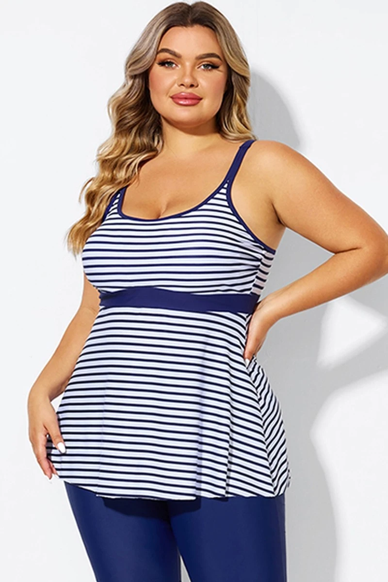Blue&White Stripe Adjustable Strap Tankini Top 3 Blue&White Stripe Adjustable Strap Tankini Top