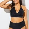 Fashionable Black V-neck Halter Bikini Set -Maraluxe Swimwear Shop b sfbk1911007 1