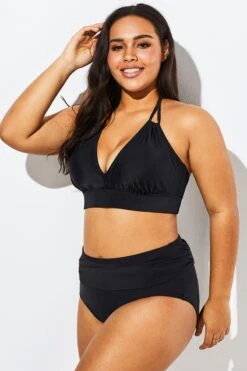 Fashionable Black V-neck Halter Bikini Set -Maraluxe Swimwear Shop b sfbk1911007 4