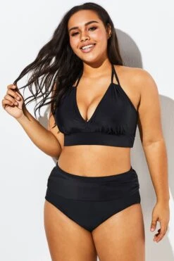 Fashionable Black V-neck Halter Bikini Set -Maraluxe Swimwear Shop b sfbk1911007 6
