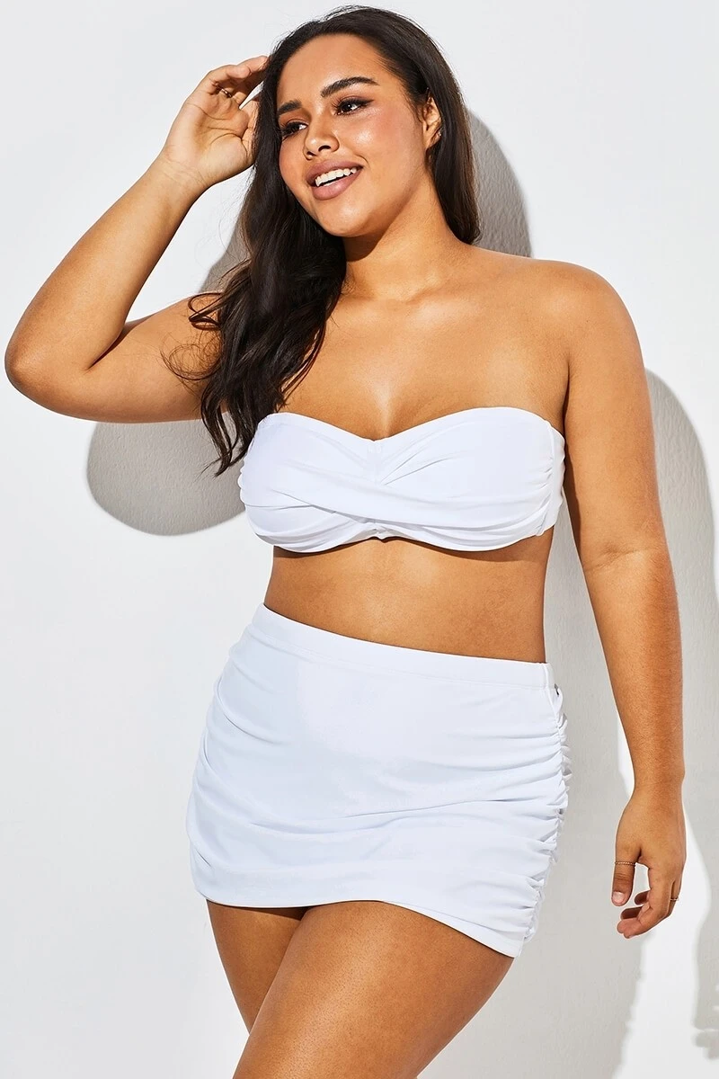 White Twist Front Bandeau Spa Bikini With Skirt 3 White Twist Front Bandeau Spa Bikini With Skirt
