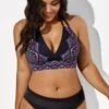 Black And Purple Printed Halter Sexy Bikini Set -Maraluxe Swimwear Shop b sfbk1911038 1 3