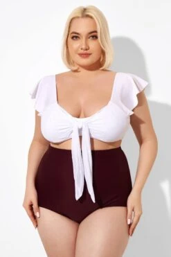 White Cap Sleeve Tie-front Bikini Top -Maraluxe Swimwear Shop b sfbk1911059 5