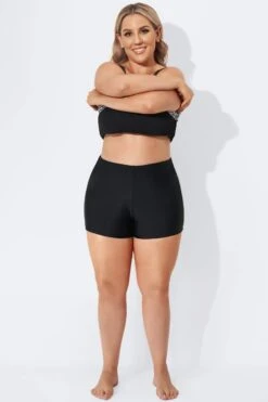 Black Solid Mid Waist Women Boy Short