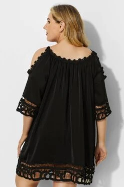 Black Crochet Off The Shoulder Cover Up Dress -Maraluxe Swimwear Shop b sfcu001 3